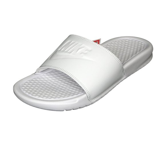 Nike Shoes - Nike Benassi JDI Women Sandals Slide All White Leather Outdoors